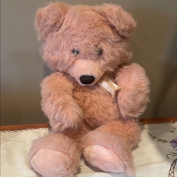 Plush Pink /apricot Teddy Bear vintage - Picture 1 of 2